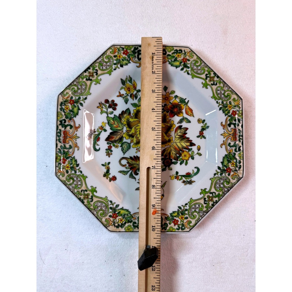 Vintage Octagonal Floral Porcelain Decorative Plate Asian Style Home Decor - Picture 4 of 5